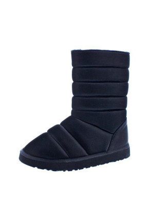 Judy287 Black Quilted Pull On Lug Sole Boot