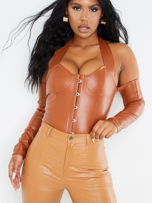 Tan Pu Halterneck Hook And Eye Long Sleeve Corset