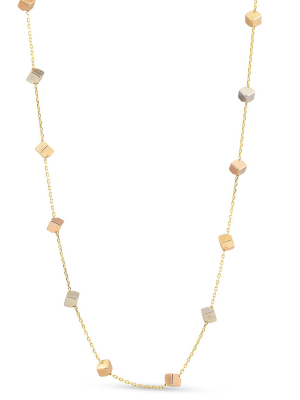 Pompeii3 14k Yellow White & Rose Gold Tri Color Cube Station Necklace 17" Lobster Clasp