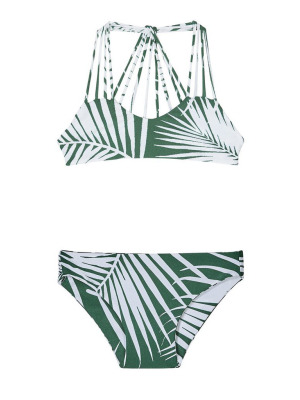 Aruba Bikini Top & Makapuu Bikini Bottom (kids) - Forest Green Botanical Palm Print