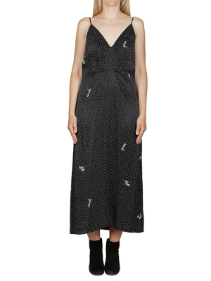 Ganni Polka Dot Logo Printed Slip Midi Dress