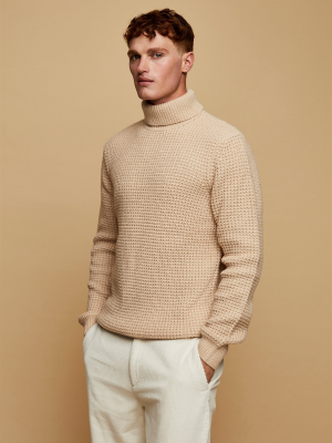 Stone Waffle Roll Neck Knitted Sweater