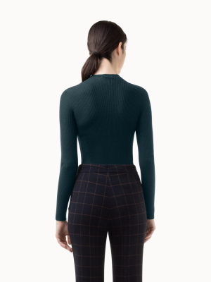 Fitted Cashmere Silk Ribbed Knit Round Neck Pullover