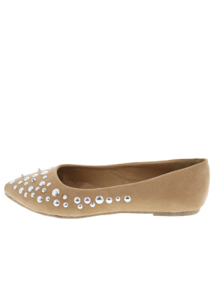 Joanna01 Beige Studded Pointed Toe Flat