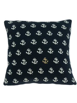 Square Nautical Blue And White Anchor Accent Pillow Cover