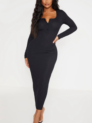 Shape Black Ribbed Button Front Long Sleeve...