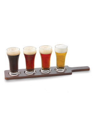 Libbey Craft Brew Beer Flight Glasses 6oz With Wooden Carrier - 5pc Set