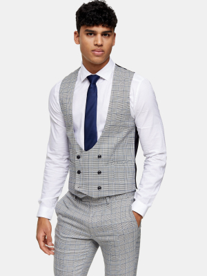 Grey Check Skinny Fit Suit Vest