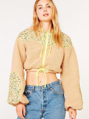 For Love And Lemons Brooke Shearling Cropped Hoodie Teddy