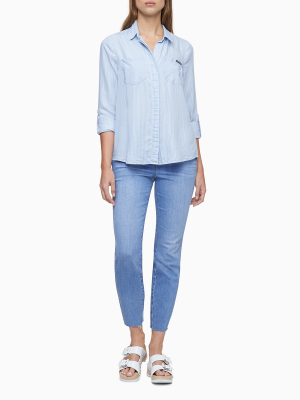 Striped Chambray Button-down Split-back Shirt