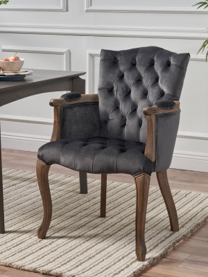 Moira New Velvet Arm Dining Chair Charcoal - Christopher Knight Home