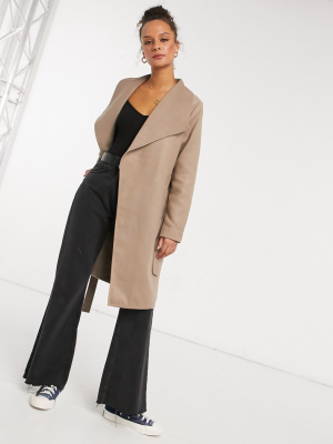 Jdy Oversized Wrap Coat In Tan