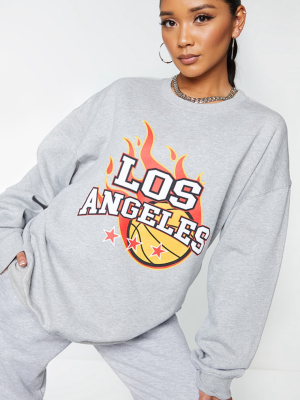 Grey Los Angeles Basketball Printed Sweatshirt