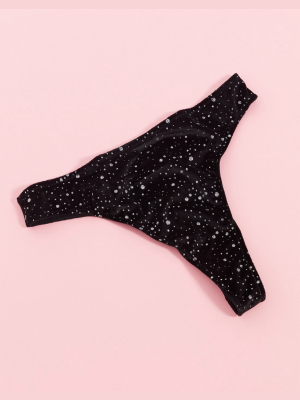 Asos Design Isla Velvet Glitter Thong In Black