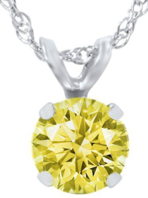 Pompeii3 3/4ct Yellow Diamond Solitaire Pendant 14k White Gold