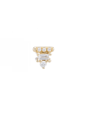 White Diamond Baguette Bar Stud