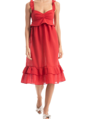 Solid Ruffled Midi Dress With Straps