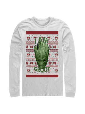 Men's Marvel Ugly Christmas Guardians Of The Galaxy Groot Portrait Long Sleeve Shirt