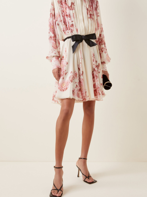 Belted Floral-print Silk Georgette Mini Shirt Dress