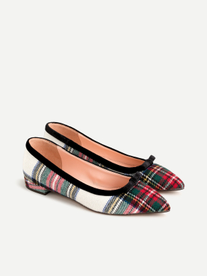 Pointed-toe Bow Flats In Snowy Stewart Tartan