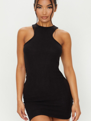 Black Brushed Rib Racer Neck Bodycon Dress