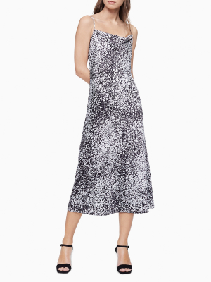 Printed Cowl Neck Sleeveless Long Slip Dress