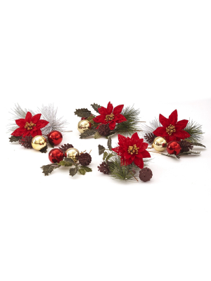 Lakeside Decorative Winter Faux Flowers Fill Set - Holiday Season Floral Tabletop Accent