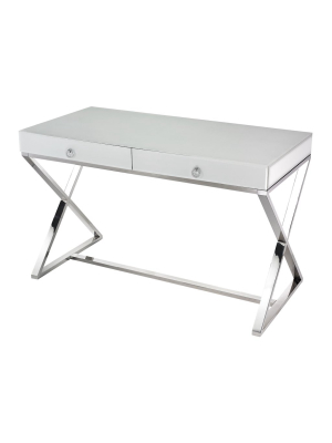 Super White Glass 2-drawer Desk