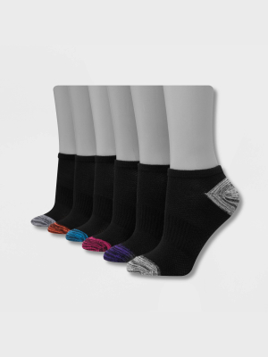 Hanes Performance Women's Extended Size Lightweight 6pk No Show Athletic Socks - Black/gray 8-12