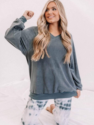 Charcoal Fleece V-neck Sweatshirt