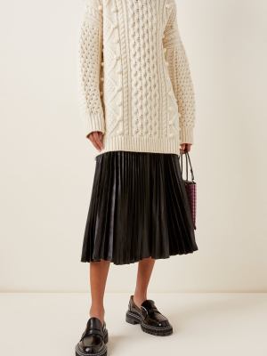 Pom-accented Wool-blend Aran Knit Sweater