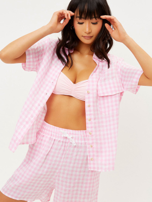 Lou Button Up Top - Pink Picnic