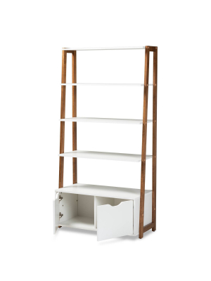 65.04" Senja Wood 2 Door Ladder Bookshelf White/gray Walnut - Baxton Studio