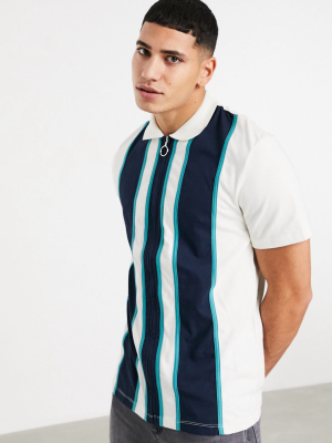 Asos Design Zip-through Jersey Shirt With Vertical Color Block