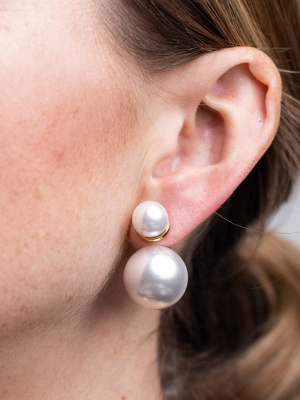 Polished Gold White Pearl Front And Back Pierced Earrings