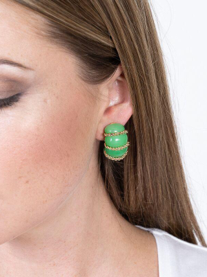 Jade Resin Gold Wire Wrapped Clip Earrings