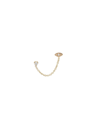 14k Itty Bitty Evil Eye & Diamond Chain Double Stud Earring