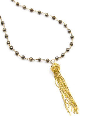 Gold Burlesque Tassel Choker Necklace, Pyrite