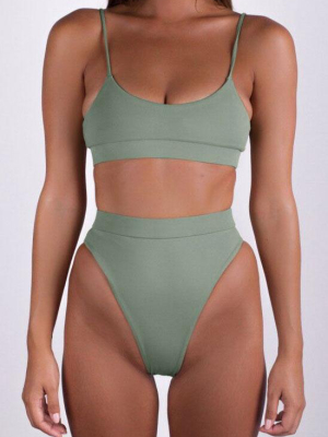 High Waisted High Leg Bralette Bikini Swimsuit - Two Piece Set