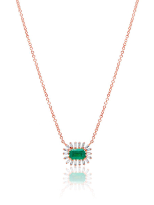 14kt Rose Gold Emerald Baguette Diamond Audelia Necklace