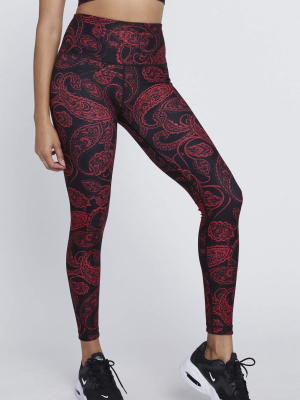 High Waist Reversible Leggings Red Paisley