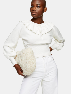 Ivory Frill Neck Knitted Sweater