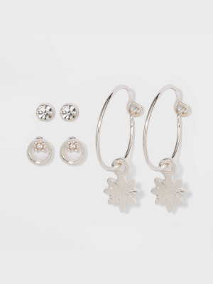 Zinc Stud Earring Set 3pc - A New Day™ Silver