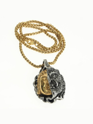 Jean Claude Gold & Silver Buddha & Evil Eyes Devil Pendant