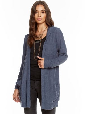 Love Knit Sleepwear Lace Back Hooded Open Cardigan