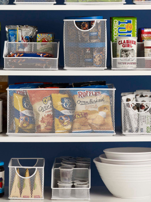 Design Ideas Mesh Stacking Bin – Metal Shelving Storage Container Organizer – White, 5.7" X 11" X 6.3"