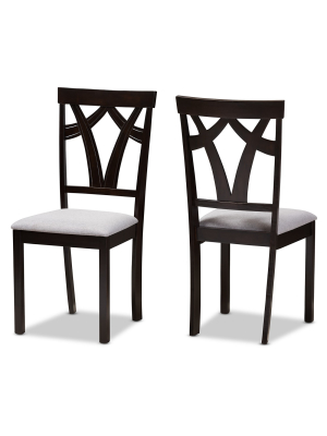 Set Of 2 Sylvia Modern And Contemporary Fabric Upholstered And Finished Dining Chairs Gray/dark Brown - Baxton Studio