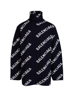 Balenciaga Allover Logo Turtleneck Sweater