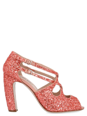 Miu Miu Glittered Strap Detail Heeled Sandals