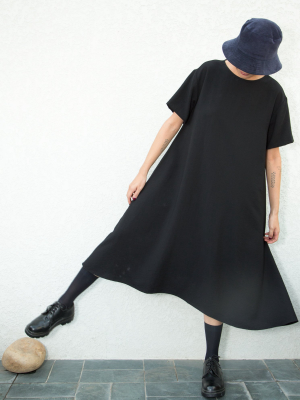 Mud Short Sleeve Tent Midi Dress - Black